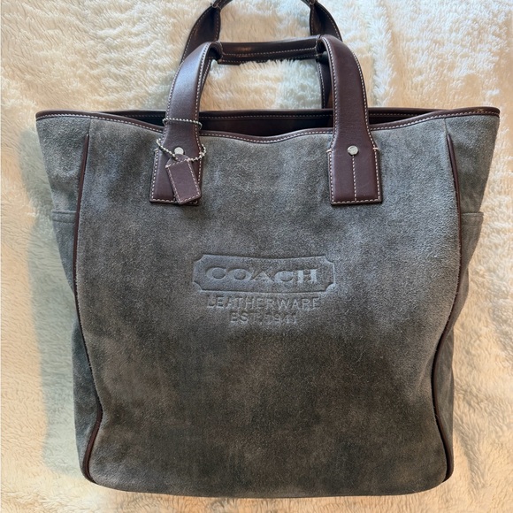 Coach Vintage Gray Suede-Brown Leather #5995 Tote 16.5x12.52003